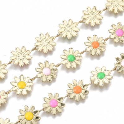 1 m/3,28 Fuß Messing Emaille Gänseblümchen Blume Gliederketten ungeschweißt bunt 13,5 x 10 mm