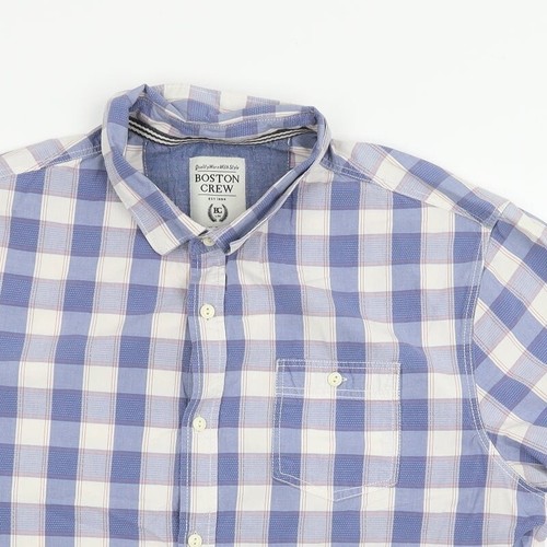 Boston Crew Mens Blue Check Cotton blend Size XL Collared - Picture 4 of 12