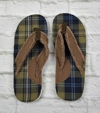 Club Room Men's Flip Flops Sandals Flats Shoes Slipper Olive Green Plaid M 8-9