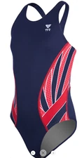TYR Phoenix Maxfit One Piece Swimsuit color: Navy/Red SZ 28