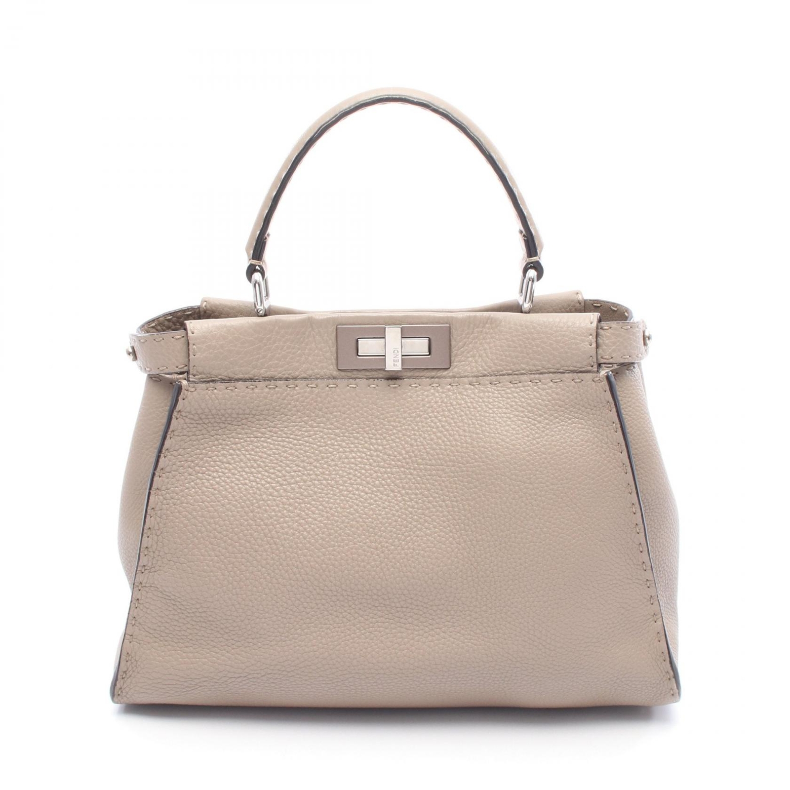 FENDI Peekaboo Regular Selleria Leather Handbag in Beige 8BN290 Pre-Owned