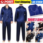 Mens Silk Satin Pajamas Pyjamas PJs Set Long Sleeve Shirt Tops + Pants Sleepwear