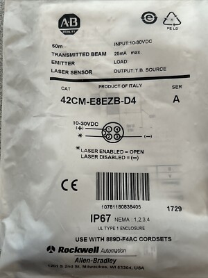 42CM-E8EZB-D4 ALLEN BRADLEY Photoelectric Sensor, 50m (164ft), Transmitted Beam
