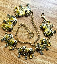 Vintage Gold Tone Metal Chain Elephant Belt Chunky Links Adjustable Signed