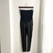 Spanx Maternity Womens Leggings Black Faux Leather Mama Faux Size Small