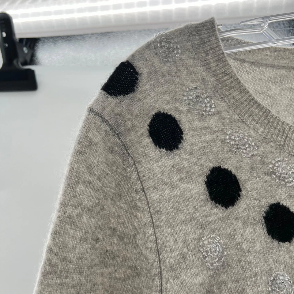 Maison Jules Cashmere Polka Dot Cardigan Button Up Gray/Black Size Medium - Image 4 of 4