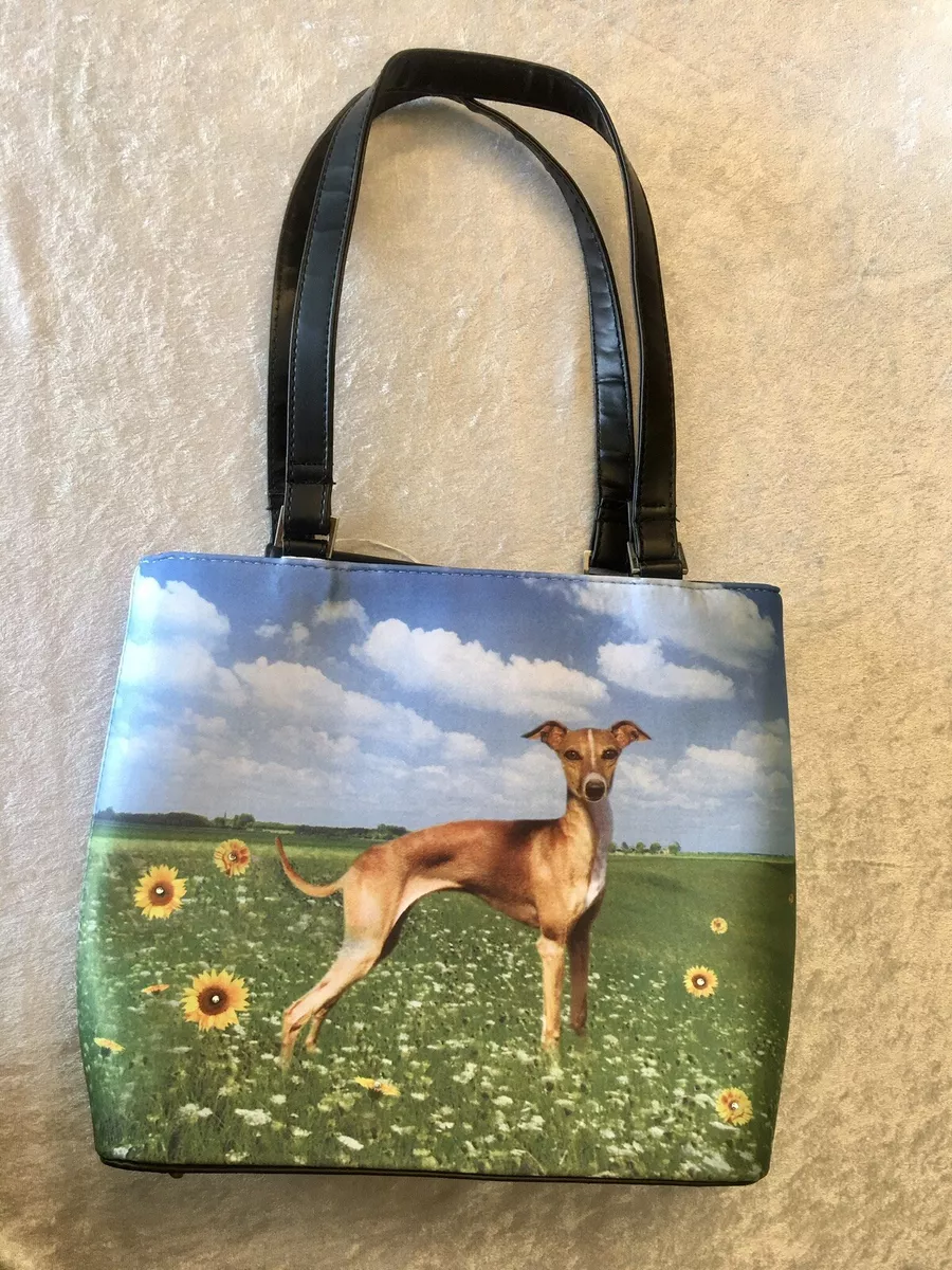 Greyhound Whippet bejeweled purse. Blossom brand photo handbag shoulder bag