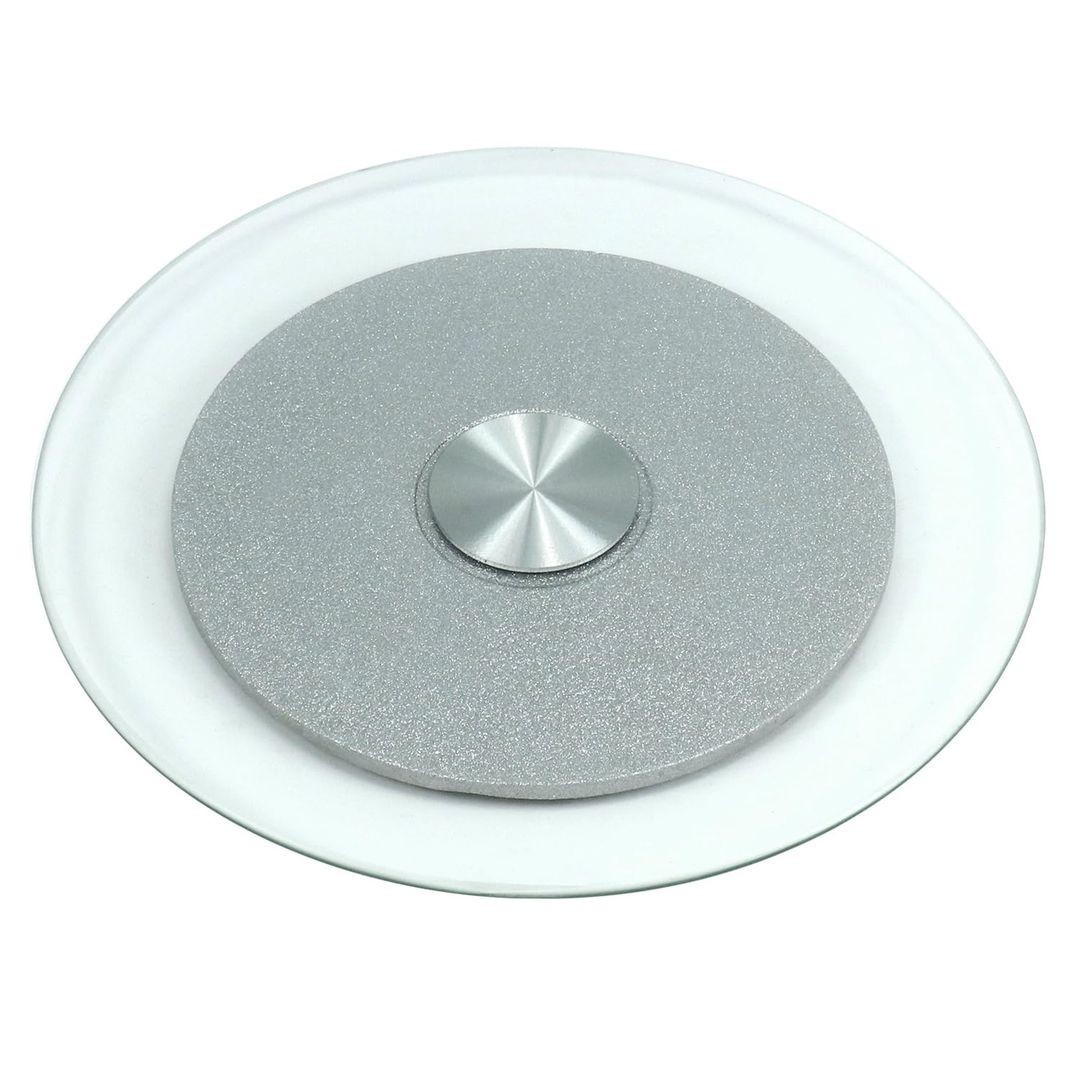 QWORK Tempered Glass Lazy Susan Rotating Serving Plate, Swivel Turntable, 50 cm