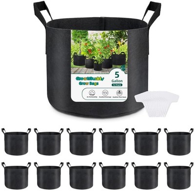 12Pack 5 Gallon Grow Bags  Durable Fabric Planters for Vegetables, Labels