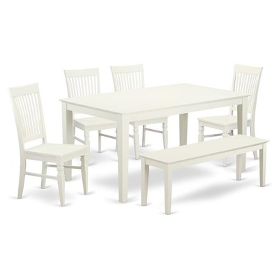 East West Furniture Capri 6-piece Wood Dining Set in Linen White
