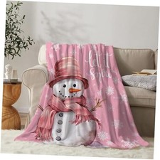Christmas Decorative Throw Blanket Pink Cute Snowman 50"x60" Chrsitmas-30