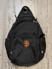Black Padded Sling Backpack With Embroideried Red P Logo, Excellent Condition