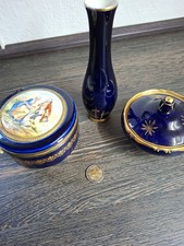 Konvolut Kobaltblau & Gold: Volkstedt Dose, Lettin Vase & Vintage Schmuckdose