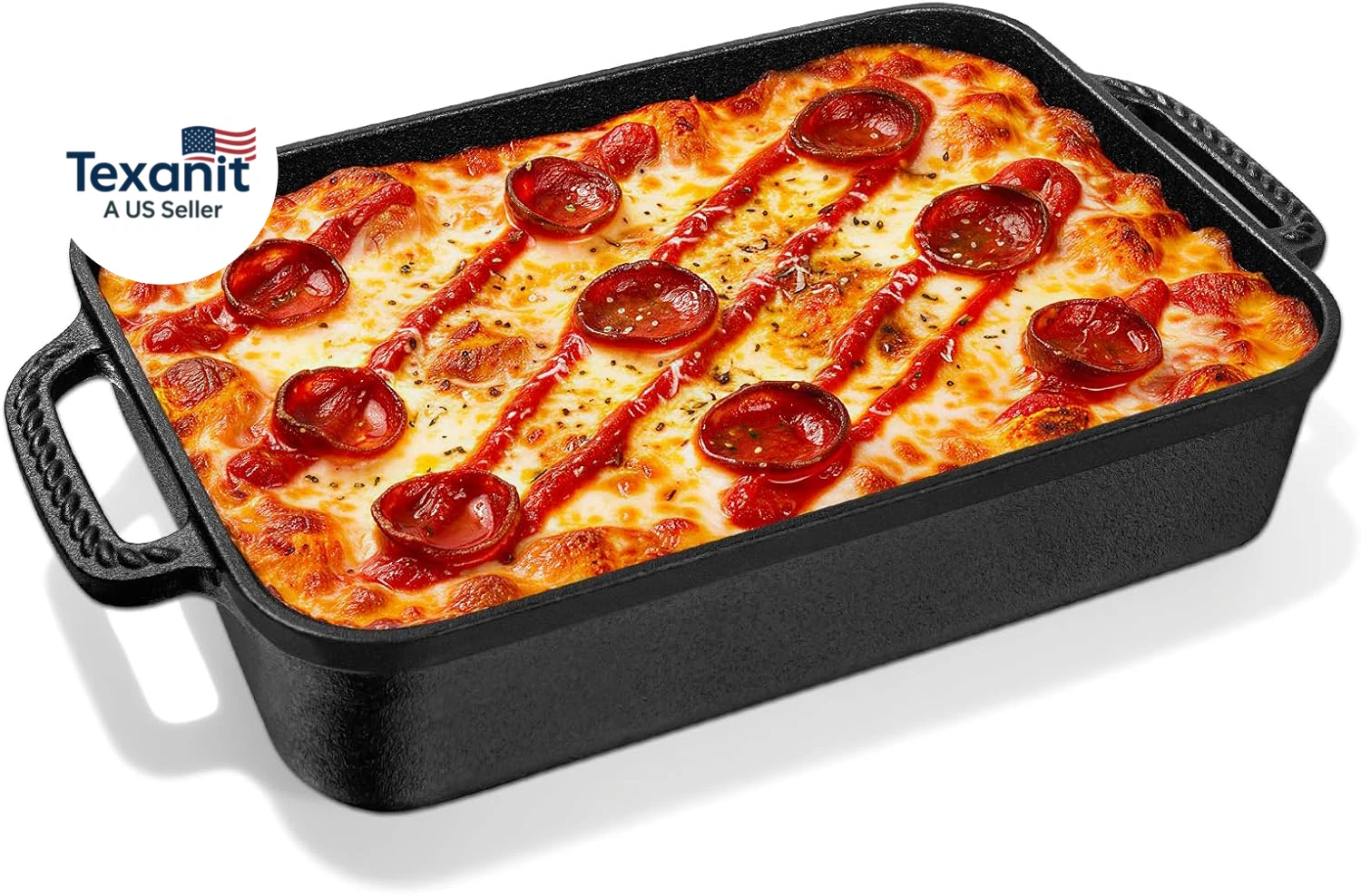 Cast Iron Detroit Pizza Pan - 9X13 Inch Pre-Seasoned Deep Baking Dish for Casser