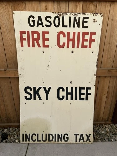 VINTAGE HUGE 60s 1964 TEXACO FIRE SKY CHIEF 2 SIDED METAL GAS STATION PRICE SIGN