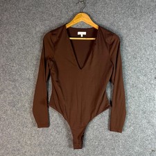 Kookai Bodysuit Womens 4 Brown Long Sleeve V Neck Lightweight Comfort Casual