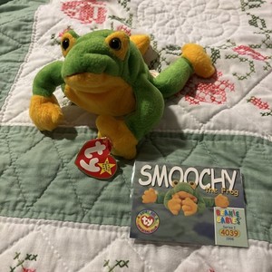 Ty Beanie Babie Green and Yellow smoochy Frog -Series 1-4039 TC Included