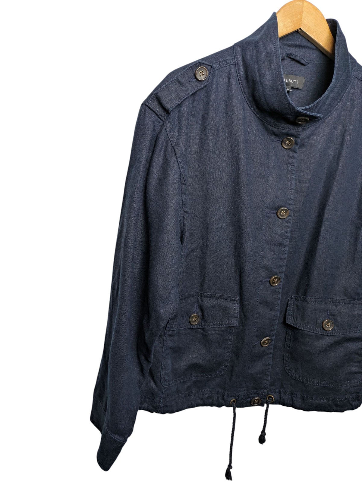 Talbot's Navy Linen Jacket Large Drawstring Pocke… - image 6