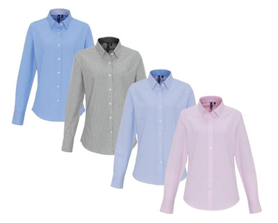 Damen Langarm gestreiftes Hemd Premier Damen Oxford Bluse