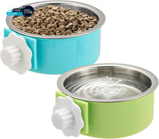 2 Pieces Crate Dog Bowl Removable Stainless Steel Pet Kennel Hanging Food Water