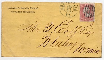 Louisville & Nashville Railroad 19th Century postmarked envelope 3 Cent Stamp