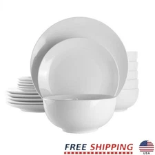 18 Pcs White Porcelain Dinnerware Set Service 6 Dishwasher Microwave Safe Round