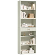HOMCOM Tall Bookcase with Cubes, 7-Tier Bookshelf with Drawer, Light Green