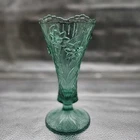 Vintage 8" Fenton Art Glass Vase Daffodil Pattern Sea Mist Green