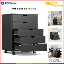 Mobile File Cabinet Wood 5 Drawer Under Desk Storage Organizer Rolling