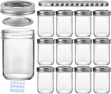 KAMOTA DIY Glass Mason Jars with Bands, 8 Oz,Ideal for Jam, Spice, Honey,Wedding
