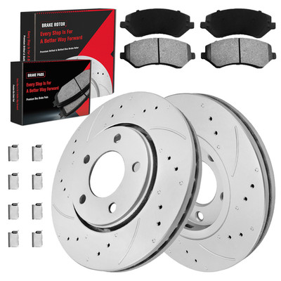281mm Front Drilled Rotors Ceramic Brake Pads For Town & Country Voyager Caravan