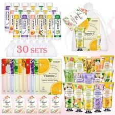 30 Pack Bulk Facial Mask, Hand Cream and Lip Balm Sets, Valentines...