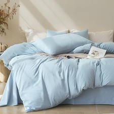 Duvet Cover Twin Size - 100 Washed Cotton Twin 68" 90" 01- Baby Blue