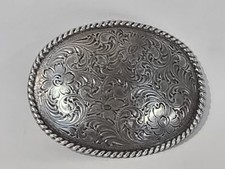 Nocona Buckles Oval Silver Tone Floral Scroll Etched Belt Buckle Western   B6 