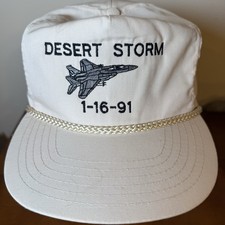 Vintage Desert Storm 1-16-91 Hat Off White Rope Strapback Embroidered Jet