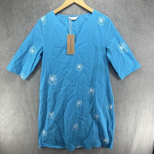NWT Tendency Women's Long Lightweight Summer Dress Blue Teal Print Small