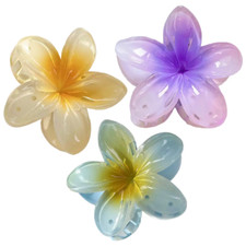 3 Pack 3.2" Shark Hair Claw Clips Boho Flowers In Blue, Yellow, Purple New Lot