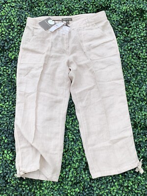 Tommy Bahama Pants Womens 12 Khaki Linen Two Palms Tie