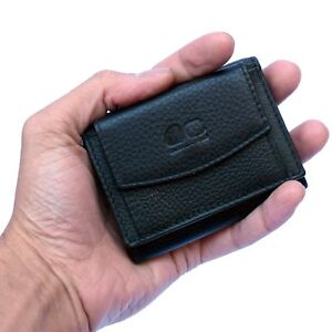 Mens Womens REAL Leather Wallet Trifold Small Coin Credit Card Slots Purse Black 5060498331227 ...