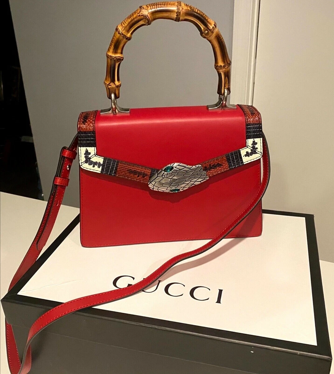 Auth. Red Gucci small bamboo handle red bag. Used once. Bag must go!