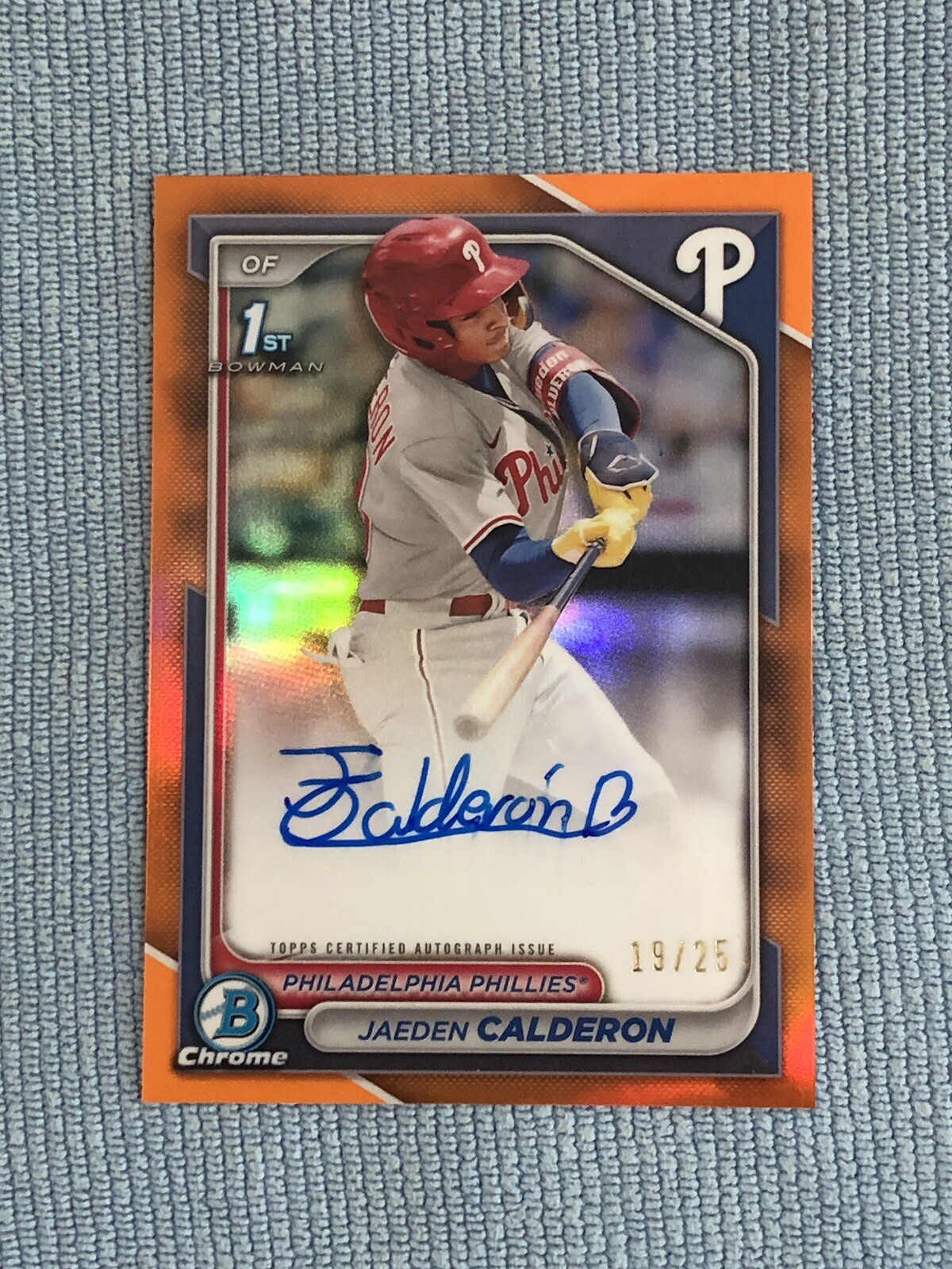 2024 Bowman Chrome Jaeden Calderon 1st True Orange Refractor Auto /25 Phillies