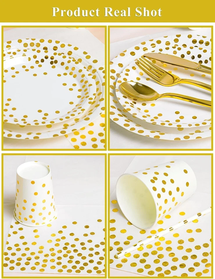 Элегантные принадлежности для вечеринок из белого золота 141 шт. — столовая посуда для высококлассных мероприятий - Изображение 4 из 4