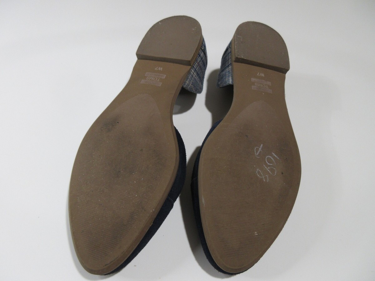 Sz 7 Toms OPEN Shoes Navy Blue Flats Slip On Comfort Fabric