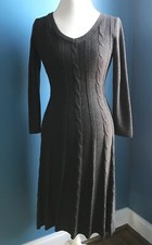 Evan-Picone Women's Charcoal Gray Cable Knit V-Neck Sweater Dress Small
