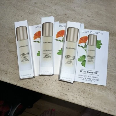 3 x bareMinerals Skinlongevity Serum 8ml – Long Life Herb – Travel – BN – 24ml