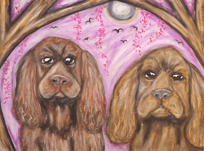 Moonlight Sussex Spaniel Collectible ACEO PRINT Dog Art Card 2.5 X 3.5 KSAMS