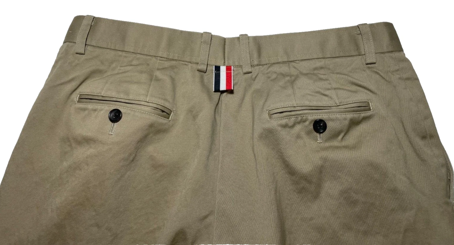 Thom Browne Pantalone Chino Uomo Logo Tab Cotone Twill Marrone Cammello Taglia 3 (35 x 29)