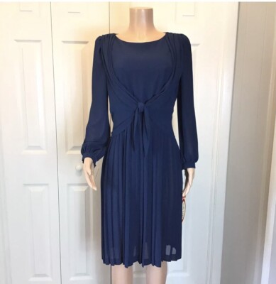 Emily Taylor Vintage Blue Long Sleeve Chiffon Tie Front Popover Dress Size 7/8P | eBay Emily Taylor Vintage Blue Long Sleeve Chiffon Tie Front Popover Dress Size 7/8P | eBay