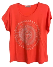 French Pastry T-Shirt Style Top Size L Orange Graphic Live By The Sun F34