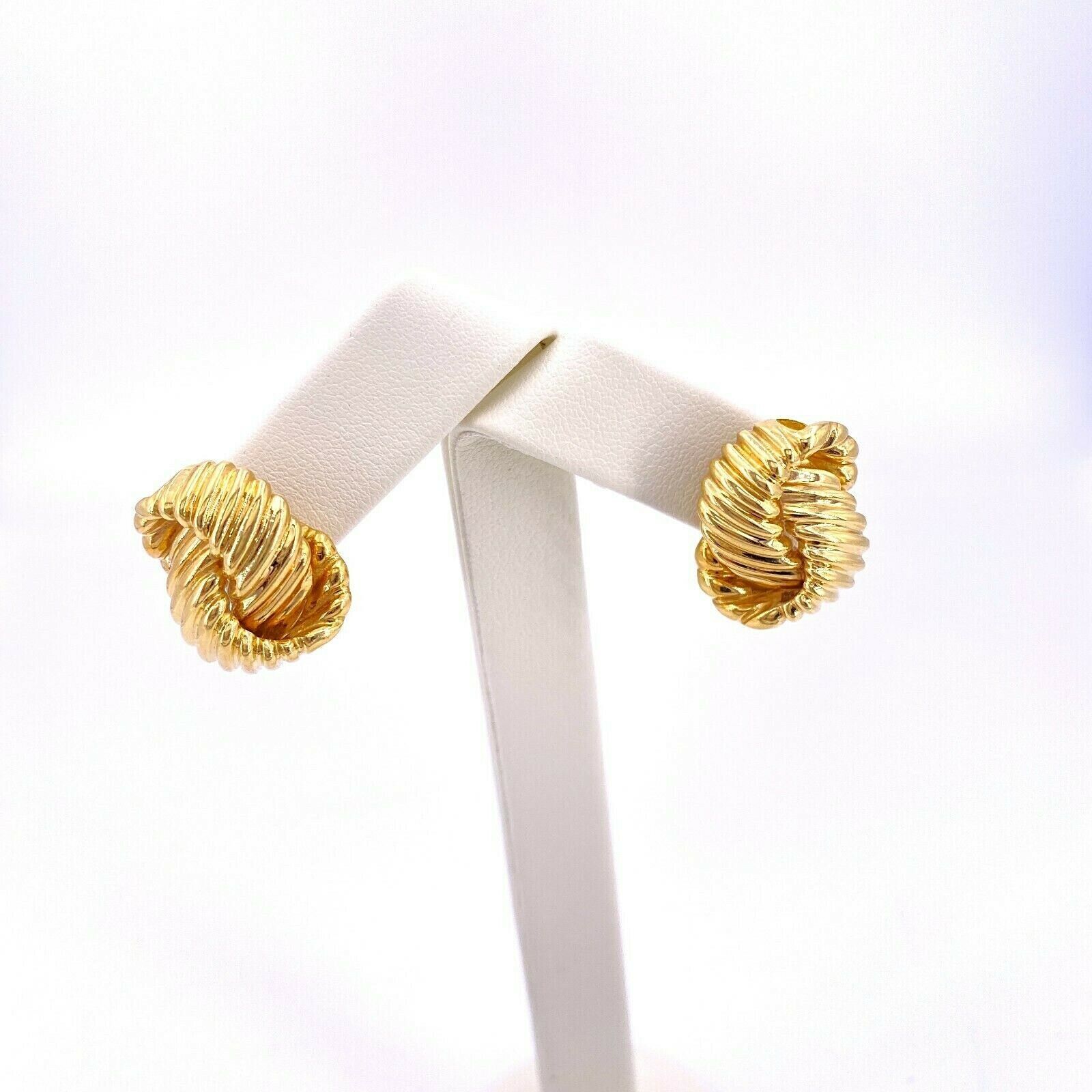 Italian Ribbed Knot 18K Yellow Gold Earrings - image 1